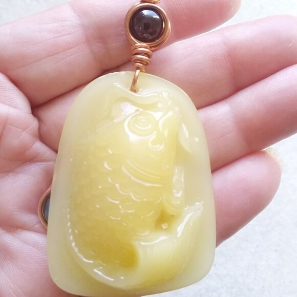 Big & Chunky Yellow Fish Pendant! Bass Fishing Girl! Lake Fishing! Angling! - Picture 5 of 7